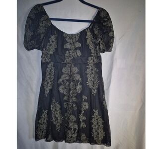Black Gold Floral Applique Mesh Blouse Party Top Elegant Ladies